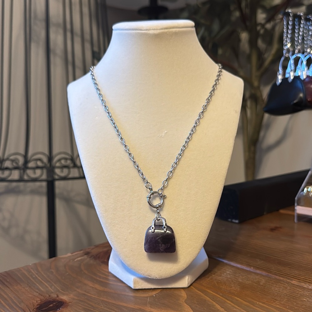 Carabiner Amethyst Crystal Necklace
